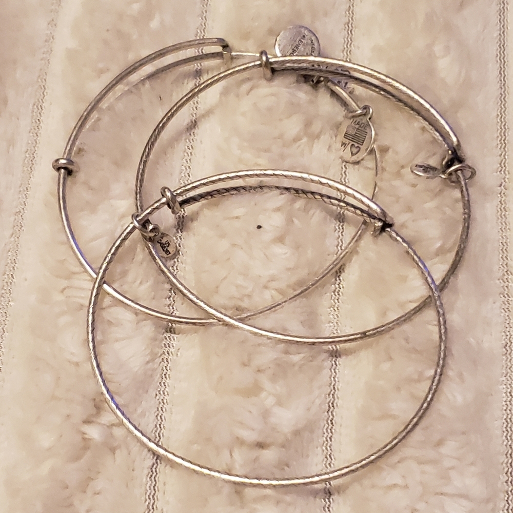 3pk Alex and Ani Silver Textured Adjustable Bangles